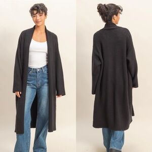 NEW Double Zero Black Longline Duster Cardigan Open Front Sweater Size Small